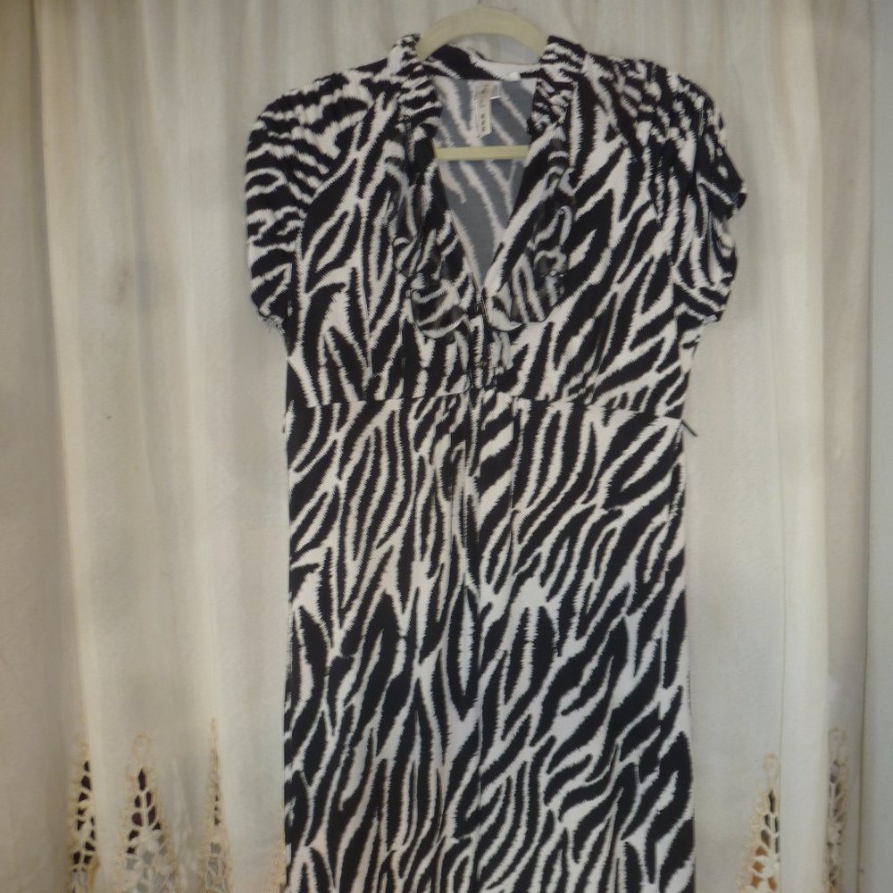 HEART SOUL V-neck  DRESS short SLEEVE SEXY STRETCH ZEBRA PRINT-SIZE L